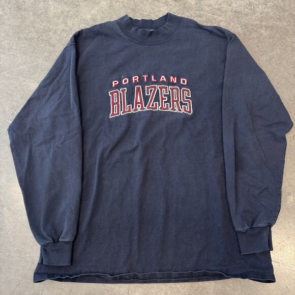 Vintage Y2K Navy Portland Trailblazers Longsleeve Mock Neck Pullover Shirt Large - Picture 1 of 5
